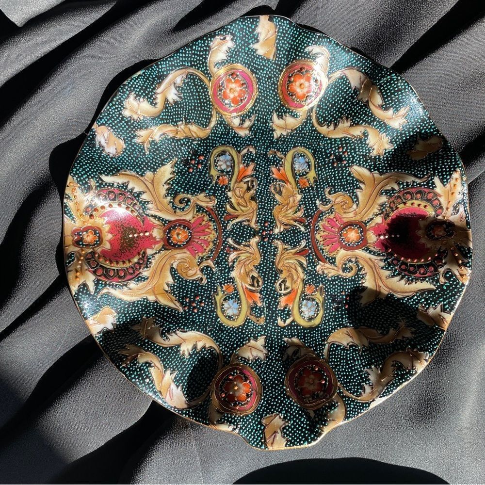 ♥️ Vintage Chinese Cloisonné Ruffled Plate/Catch all dish  10.5”